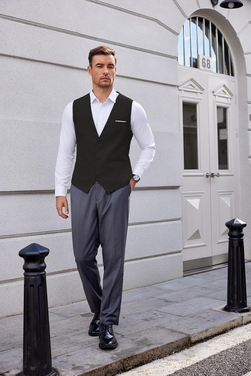 COOFANDY Weste Herren Anzug mit Taschen Anzugweste Gilet Casual Hochzeitsweste V-Ausschnitt Business