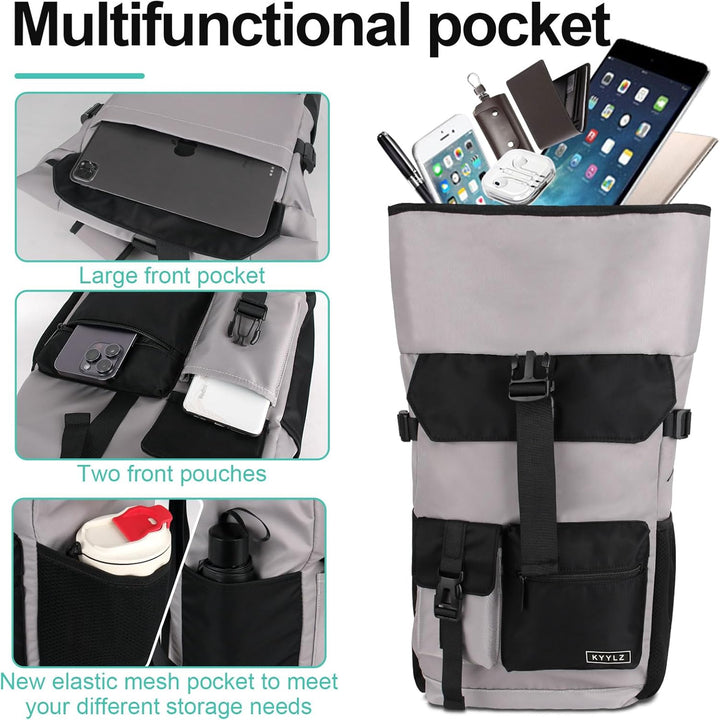 Rucksack Damen,Rolltop Rucksack Herren,28L Gross Schulrucksack Rucksack Wasserdicht mit Laptopfach 1