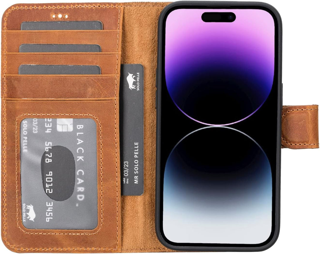 Solo Pelle Lederhülle kompatibel für iPhone 14 Pro in 6.1 Zoll abnehmbare Hülle (2in1) inkl. Kartenf