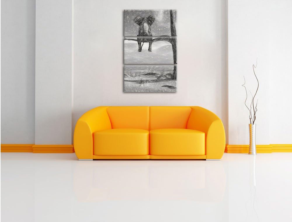 Pixxprint Elefant auf einem AST in der Wüste als Leinwandbild 3 teilig/Grösse: 3 Teilig (120x80) / W