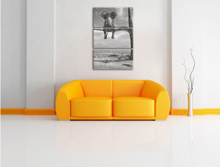 Pixxprint Elefant auf einem AST in der Wüste als Leinwandbild 3 teilig/Grösse: 3 Teilig (120x80) / W