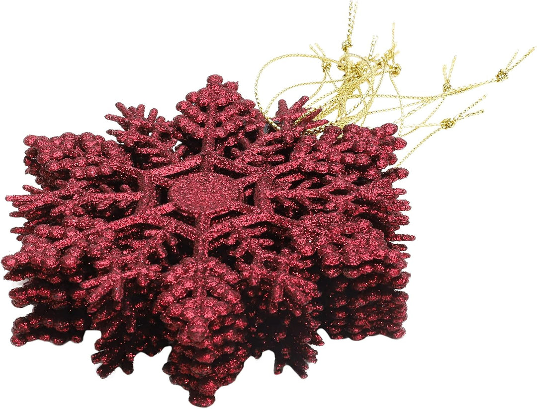 Packung mit 12-10 cm Glitter Schneeflocke zum Aufhängen - Weihnachtsschmuck… (Rioja Rot), Rioja Rot