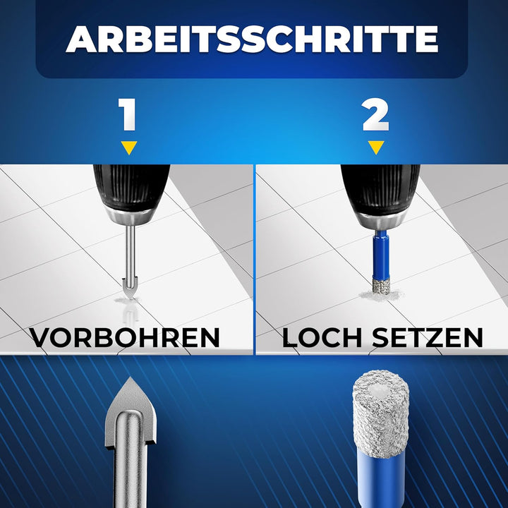 S&R Diamantbohrer Set 8-tlg, 4 x Diamant-Bohrer 5, 6, 8, 10 mm, 4 x YG8 Karbid Hartmetall-Bohrer 4,
