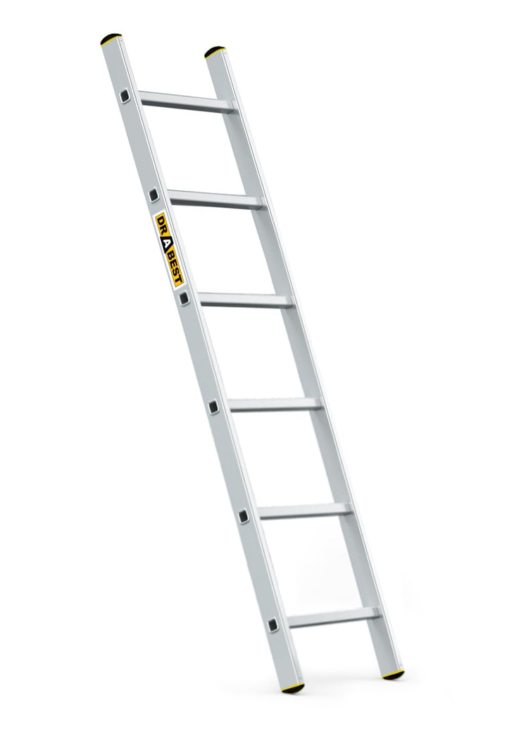 DRABEST Leiter PRO Serie Aluleiter 6 Sprossen Anlegeleiter bis 150 kg belastbar mit kostenloser Hake