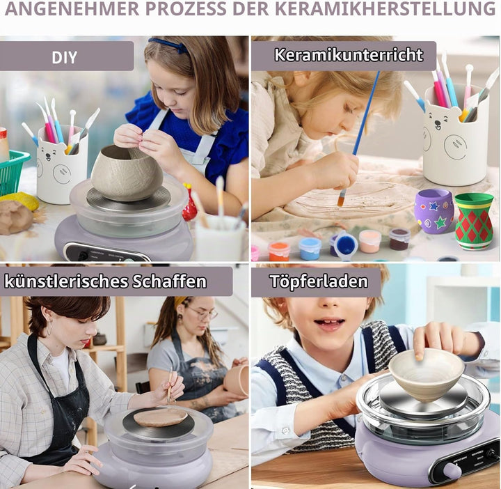 töpferscheibe elektrisch, 200R/min Mini-Töpferscheibe, 12cm Drehteller Tonmaschine mit 8 Stück Bildh
