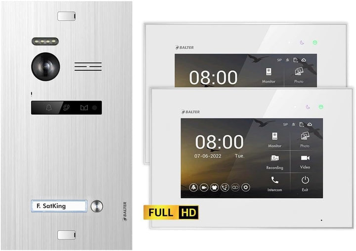 Balter EVO HD Silber/Weiss Video Türsprechanlage Set für 1 Familienhaus (1x Türstation mit Full HD-K