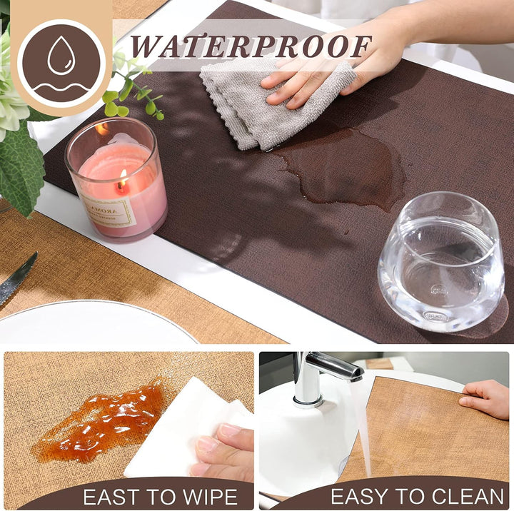 SUEH DESIGN Leder Tischsets 6er Set Tischsets Abwaschbar Lederoptik Platzdeckchen Hitzebeständiges P