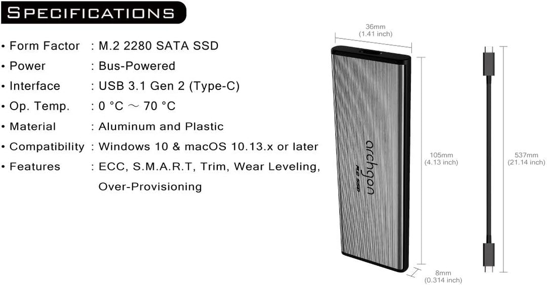 Archgon C50, Externe SSD M.2, 960GB, USB 3.1, Gen 2 (Type-C), schwarz 960GB C503K, 960GB C503K