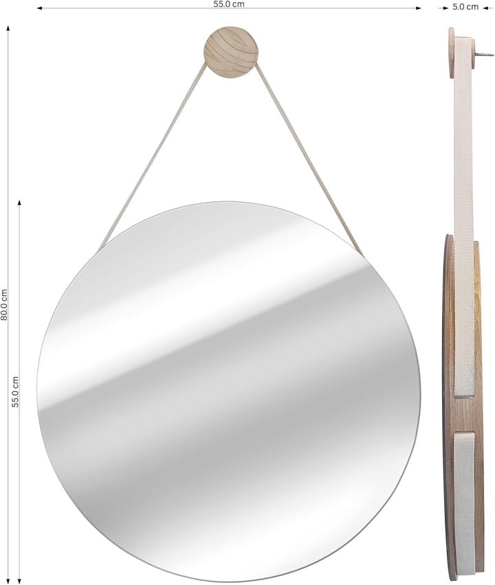 INSPIRE - Runder Spiegel NORDIK Barbier - Ø 55 cm - Hängespiegel - Holz - Beige 9.6L x 57.5B cm Nord