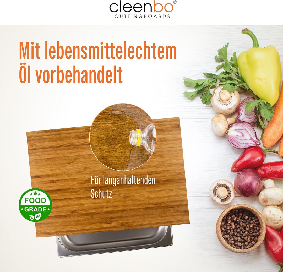 Schneidebrett mit Auffangschale "Style Bamboo" Profi Holz Küchenbrett aus Bambus - Holzbrett Schneid