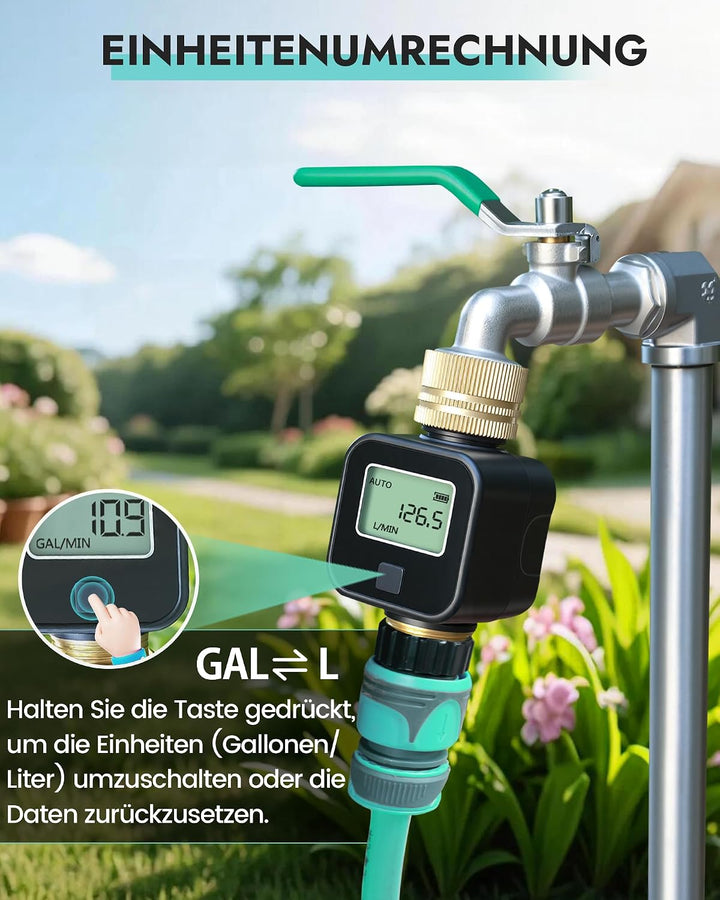 Insoma Wasserdurchflussmesser, Messing-Einlass und -Auslass, Wasserzähler für Gartenschläuche, misst