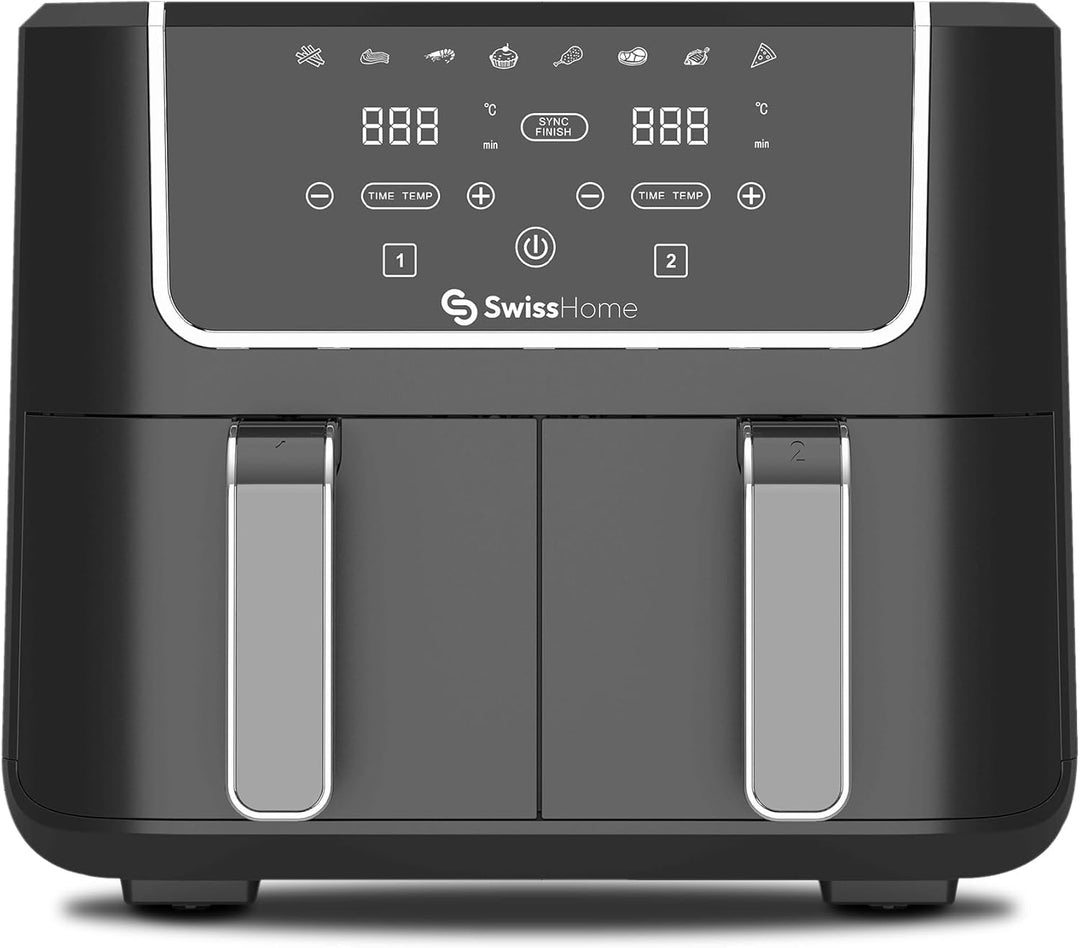 Z SwissHome DARK - Luftfritteuse 2100W - 2 Töpfe 3L - 8 Funktionen - LED-Touchscreen - Antihaftbesch