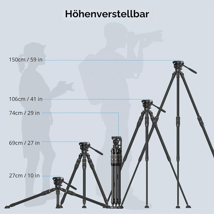 SMALLRIG FT-S303 FreeSpeed Stativ aus Kohlefaser, 59'' Reise-Videostativ mit Höhenverstellung durc
