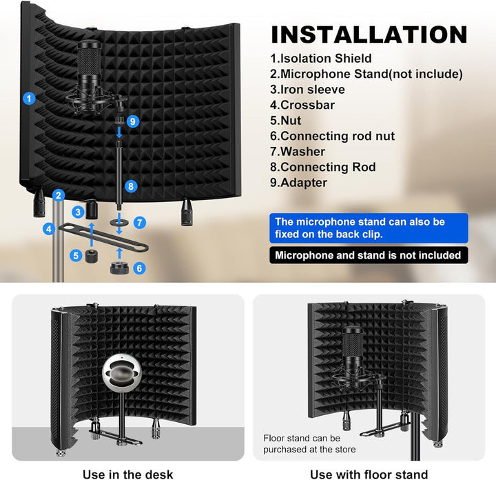 Aokeo Mikrofon Pop Filter mit Absorbierender Schaumschicht Schallabsorbierend Mikrofonisolationsschi