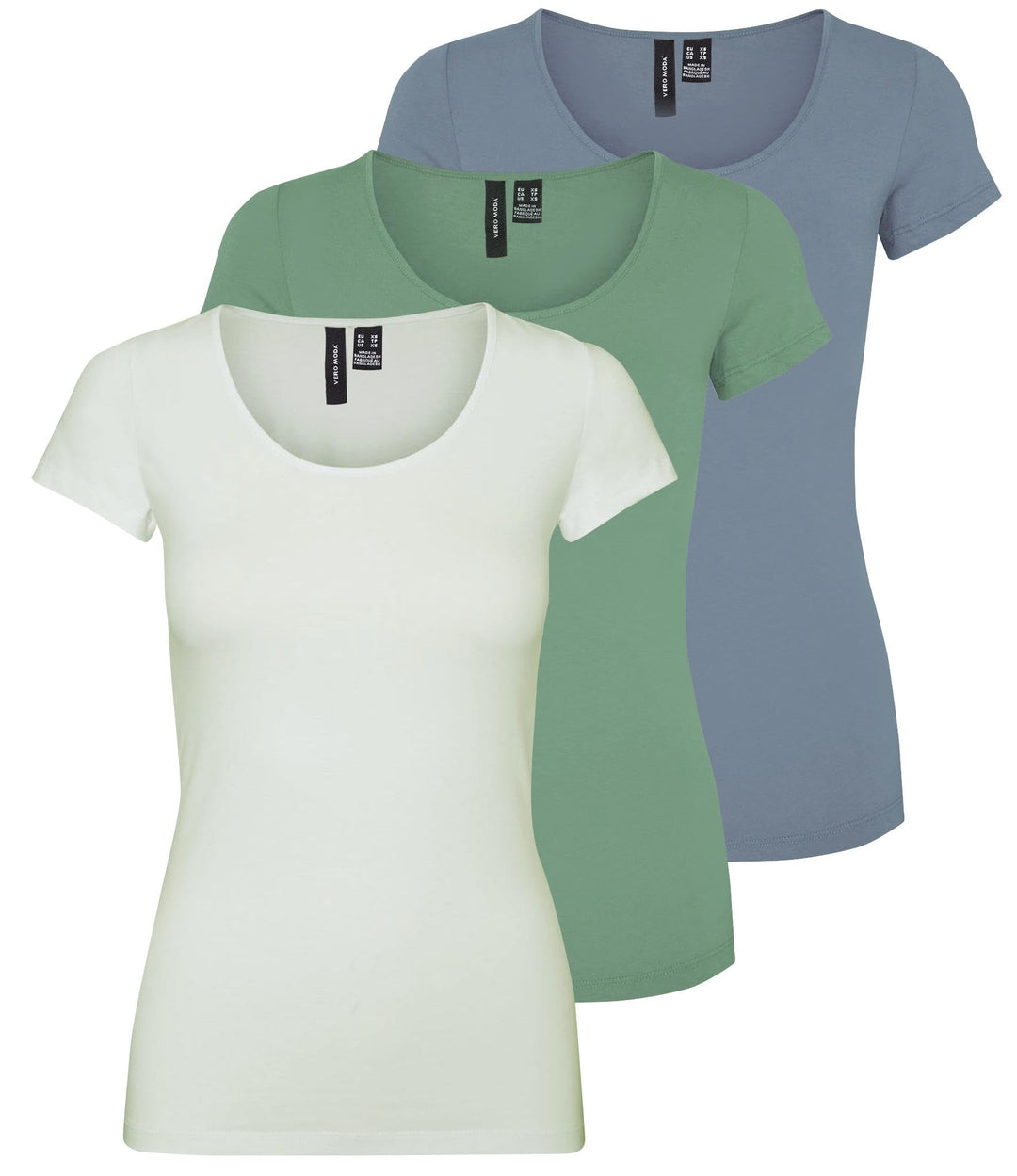 VERO MODA Damen Vmmaxi My Soft Ss U-Neck T-Shirt S 3er Pack (Granite Green, Lightest Sky, Citadel),