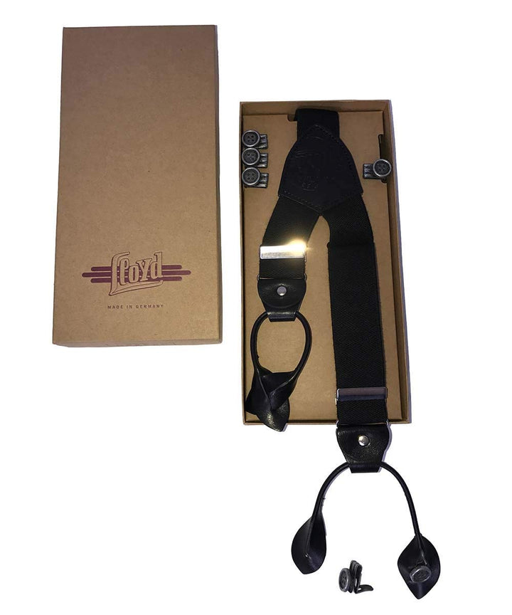 LLOYD 05 120 Hosenträger Leder Rückenteil und Roll-Clips, Schwarz, 35mm