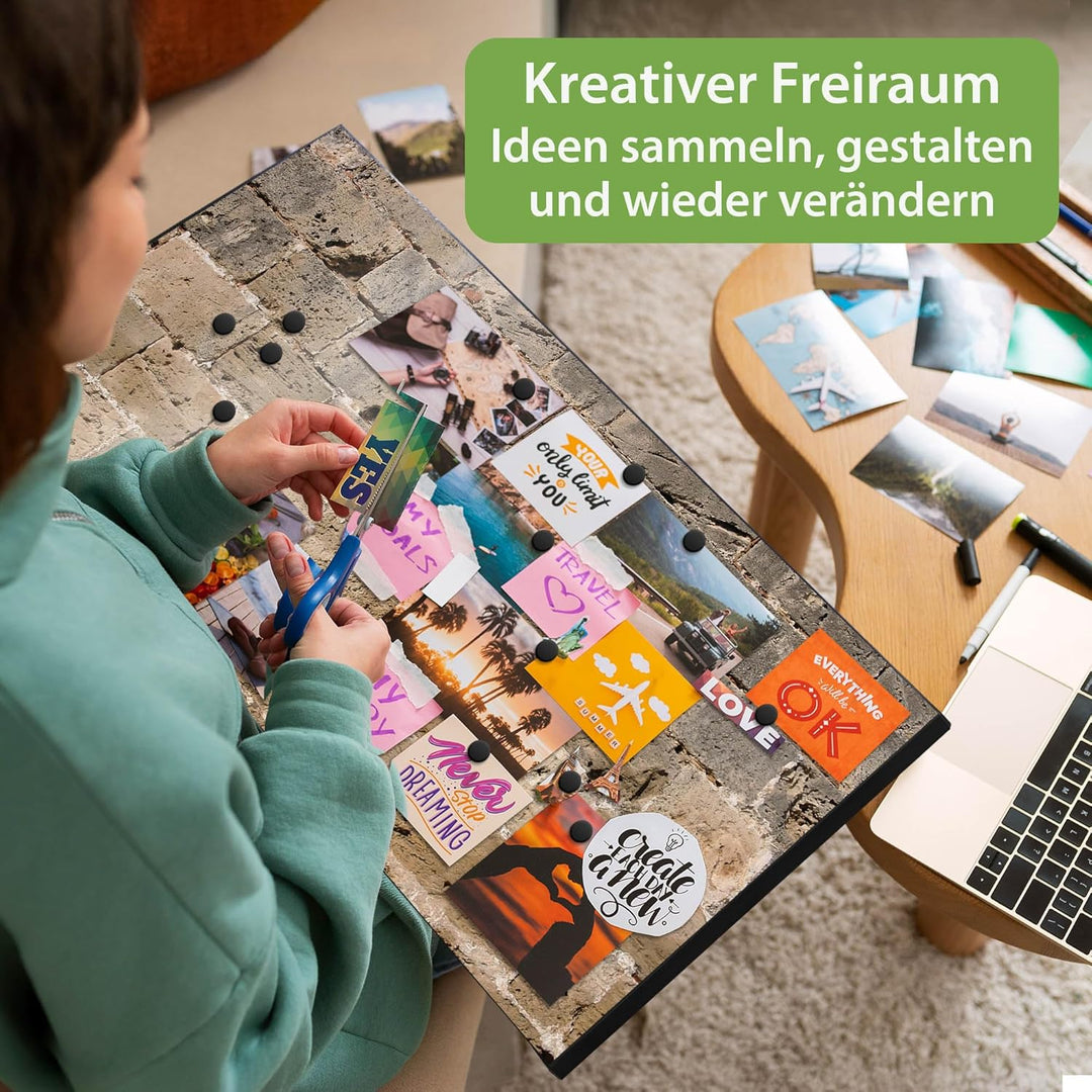 banjado Magnettafel schwarz 78 x 37cm / Magnetwand Metall/Magnetpinnwand als Memoboard/Pinnwand Magn