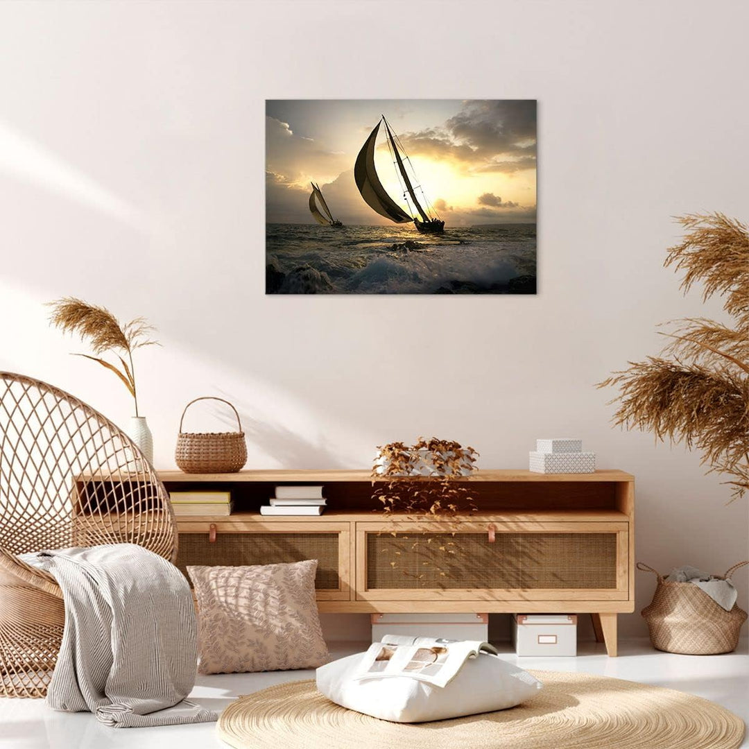 Bilder auf Leinwand Schiff Sonnenuntergang Sonne Landschaft Leinwandbild 70x50cm Wandbilder Dekorati