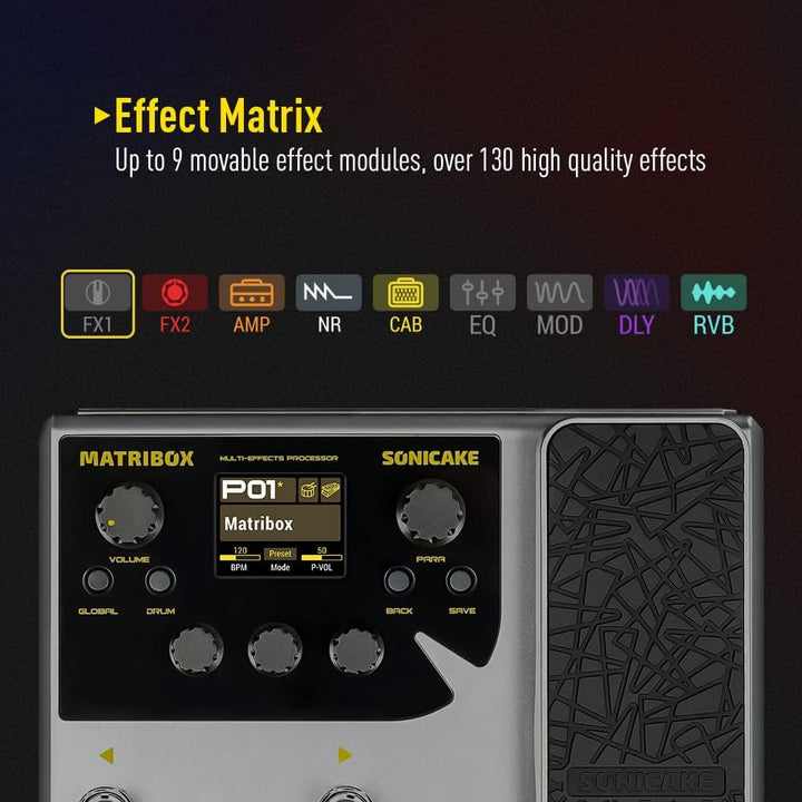 SONICAKE Gitarren Effektpedal Multi-Effekte Prozessor mit Expression Pedal 140 integrierte Effekte 1