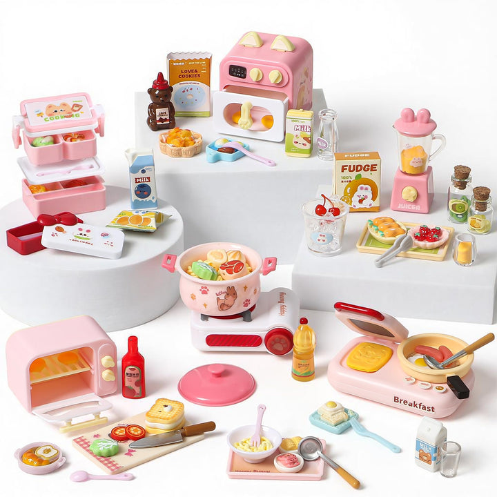 Miniküche Spielset 100+ Teile ab 3 Jahren - Puppenhaus Kochspielzeug, Küche
