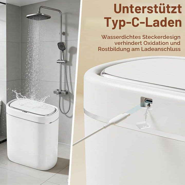 Sensor Mülleimer 9L, Badezimmer Mülleimer mit Deckel, Wasserdichter MülleimerSmart mit Soft Close De