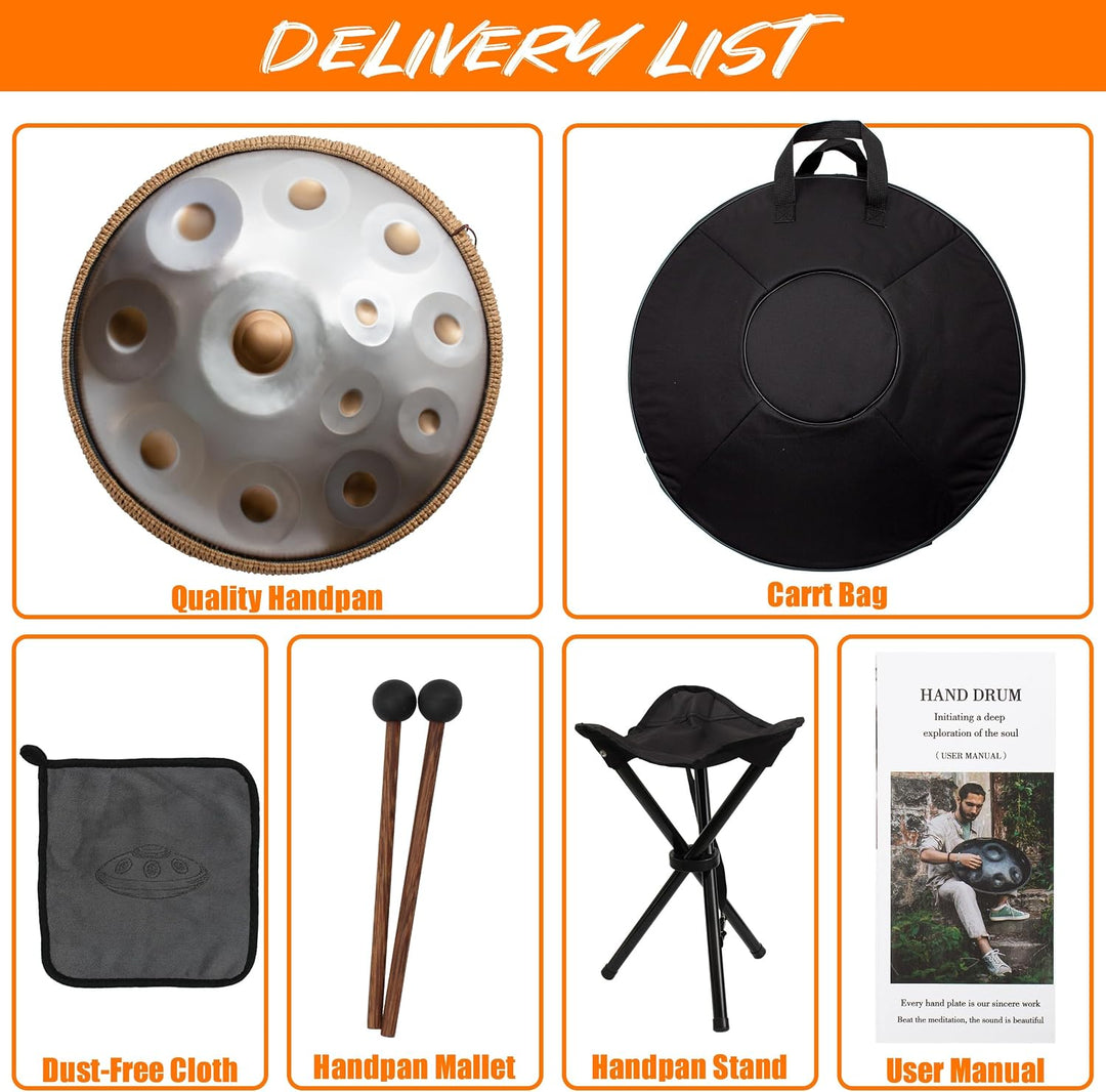 LOMUTY Handpan Drum 12 Töne 22 Zoll Steel Tongue Drum mit weicher Tasche, Harmonic Percussion für So