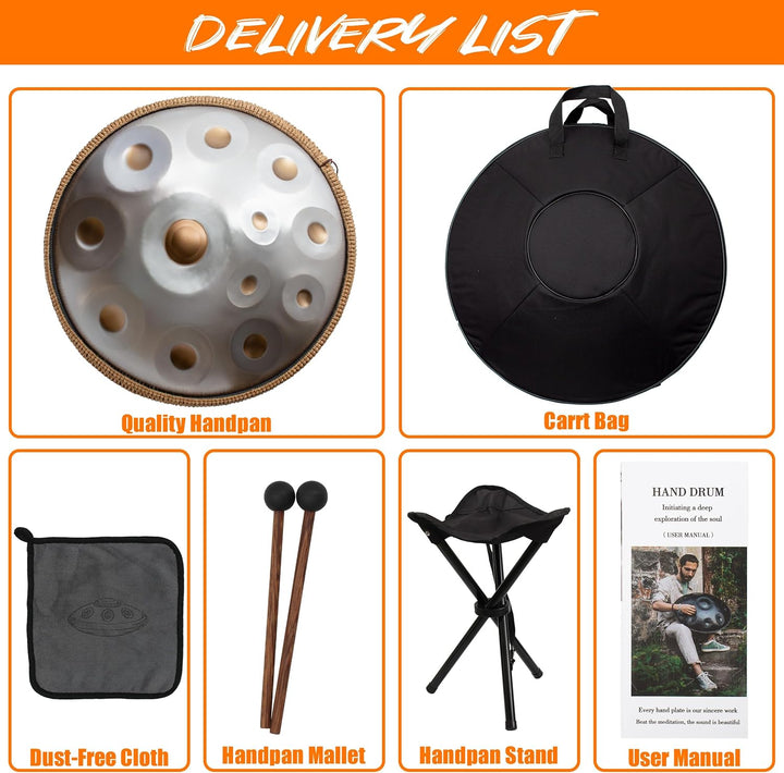 LOMUTY Handpan Drum 12 Töne 22 Zoll Steel Tongue Drum mit weicher Tasche, Harmonic Percussion für So