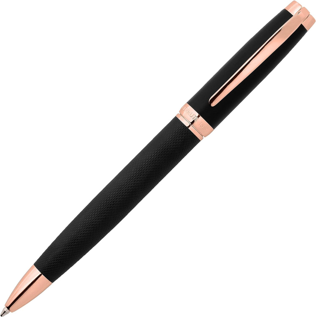 Cerruti Kugelschreiber 1881 Myth aus Messing in der Farbe Schwarz-Roségold, Schriftfarbe Schwarz, Lä
