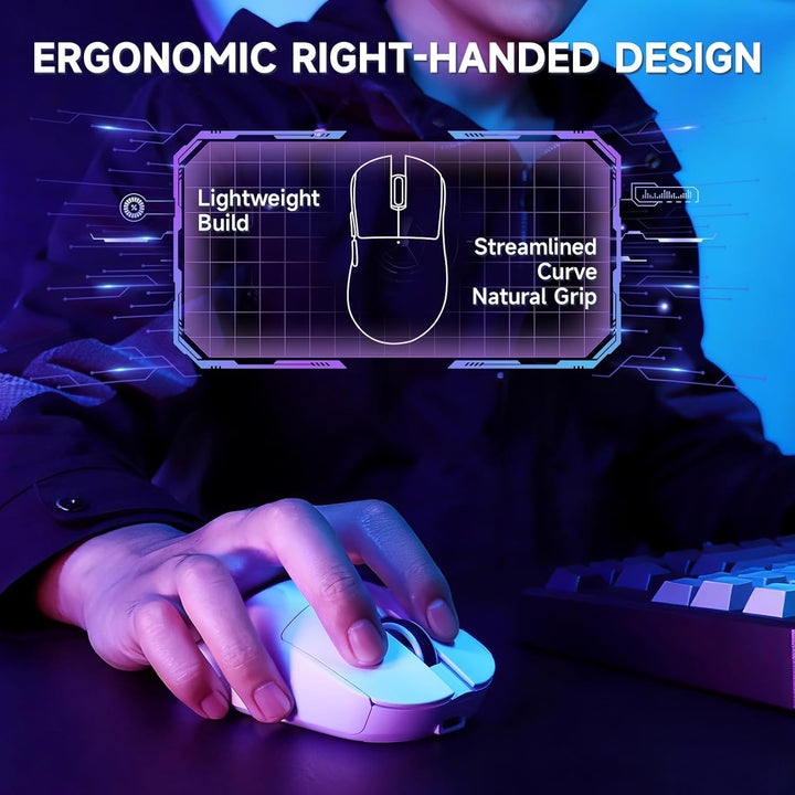 A.JAZZ NJ08 Tri-Mode Kabellose Gaming Maus, 1000Hz 70g Leicht, PC Mouse Mittel-Gross Ergonomisch, 12