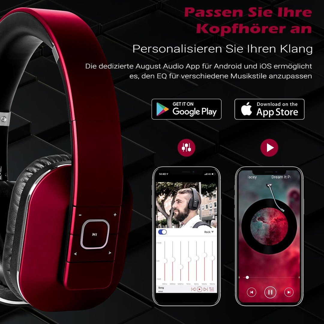 August EP650 - Bluetooth Kopfhörer v4.2 NFC mit aptX Low Latency - Stereo Over Ear Headphones mit Au