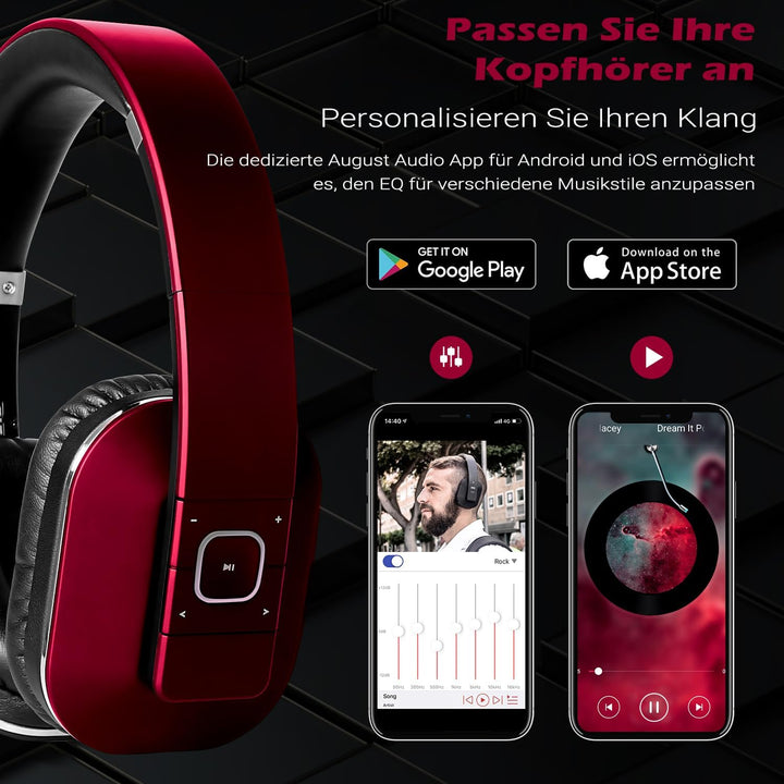 August EP650 - Bluetooth Kopfhörer v4.2 NFC mit aptX Low Latency - Stereo Over Ear Headphones mit Au
