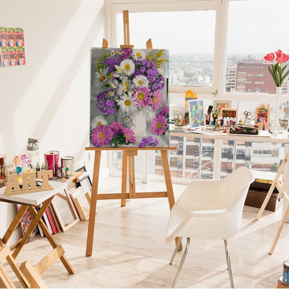 Artnapi Malen nach Zahlen Erwachsene mit Rahmen | DIY Handgemalt | Blumen - Zartes Bouquet | Kit für