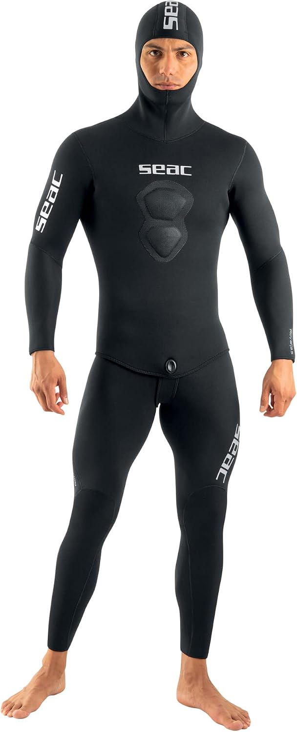 Seac Royal, 3,5 mm Neopren-Tauchanzug für Freitauchen, Latzhose und Kapuzenjacke M Schwarz, M Schwar