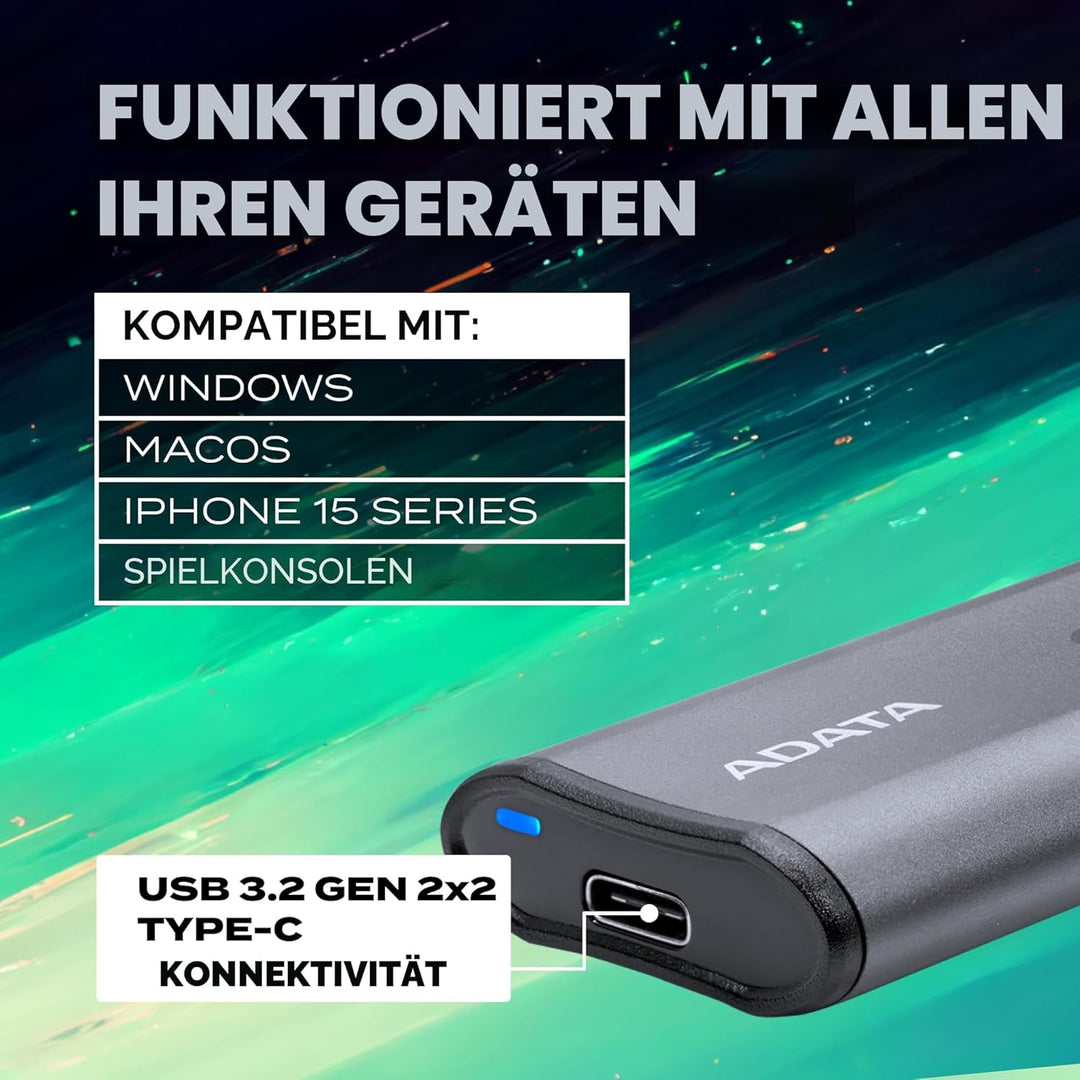 ADATA SSD 1.0TB External SE880 gy U3.2 | USB 3.2 Gen 2x2 Type-C 1TB