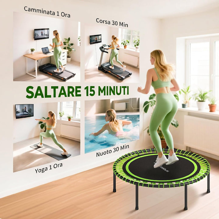 SPORTNOW Elastisches Trampolin Ø114 cm, 200 kg, 36 Federn, Grün