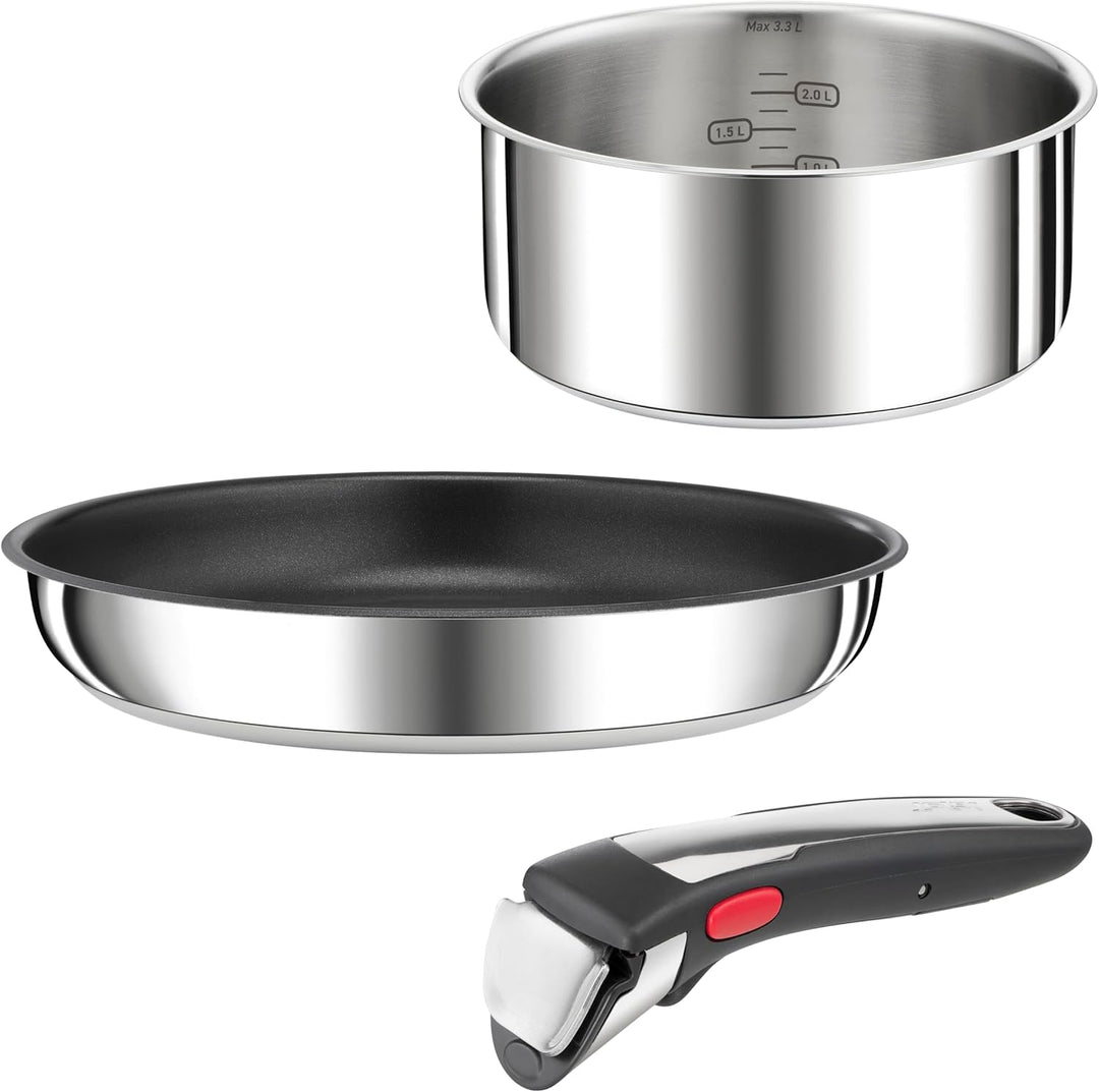 Tefal Ingenio Preference On Kochgeschirr, 3-teilig, Edelstahl, Induktion, stapelbar, platzsparend, T