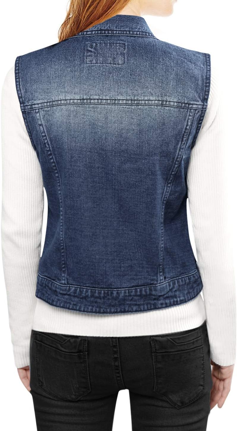 Allegra K Damen Jeansweste Collegejacke XS Dunkelblau, XS Dunkelblau