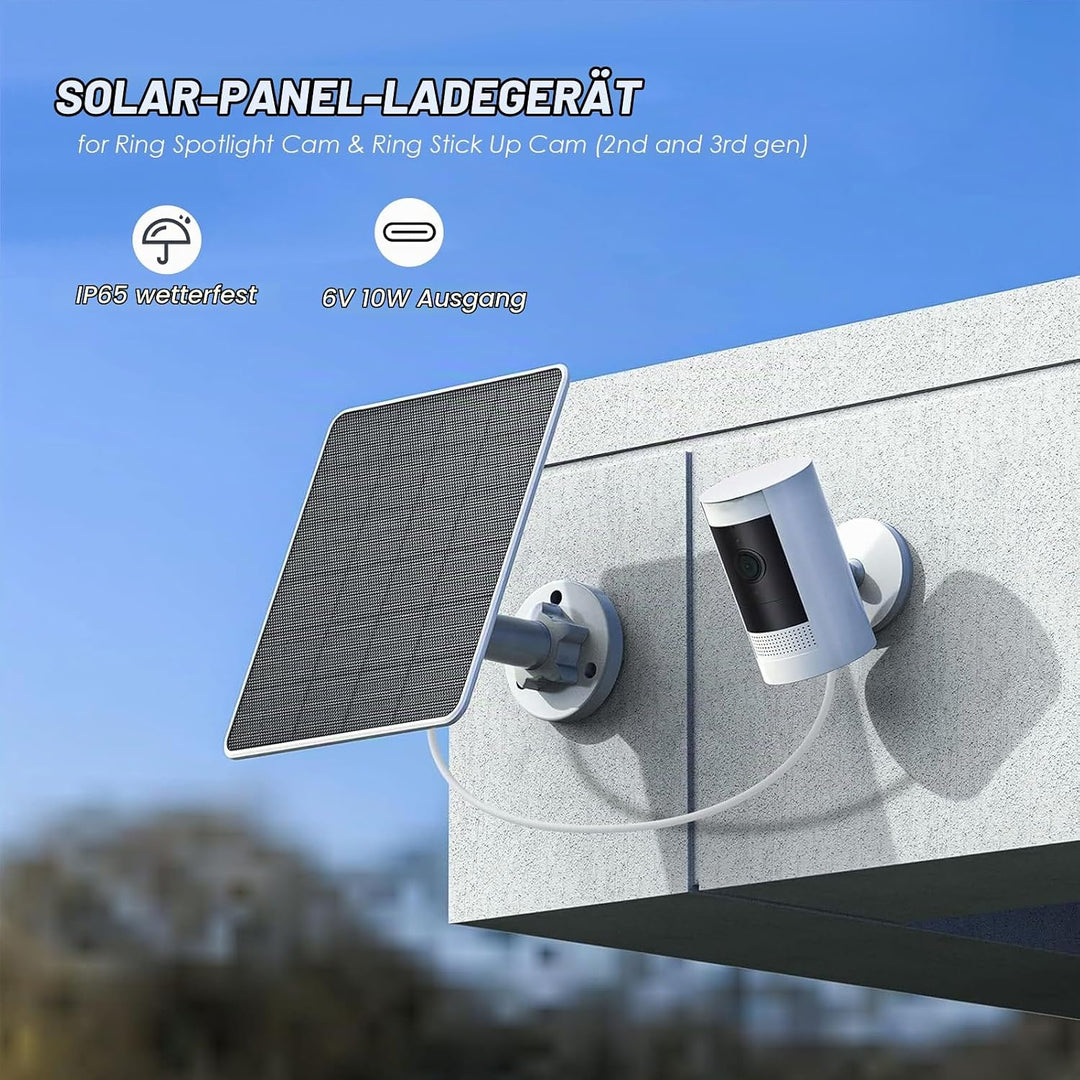 Solarpanel-Ladegerät für Ring Spotlight Cam und Ring Stick Up Cam, IP65 Wasserdichtes Solarpanel mit