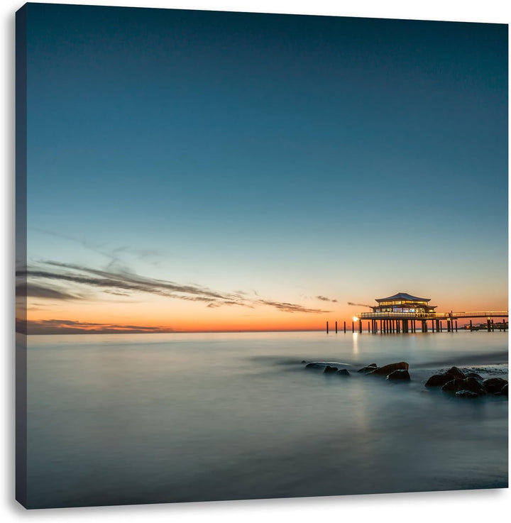 Pixxprint Timmendorfer Strand bei Sonnenuntergang, Format: 70x70 auf Leinwand, 70x70