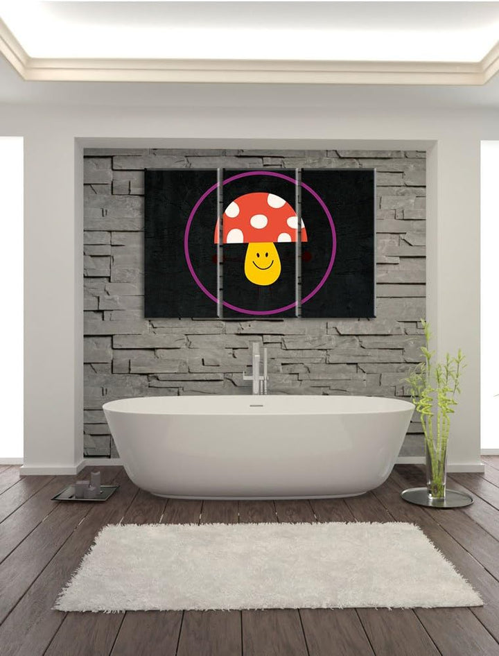 Pixxprint Süsser Pilz schwarz 3-Teiler Leinwandbild 120x80 Bild auf Leinwand