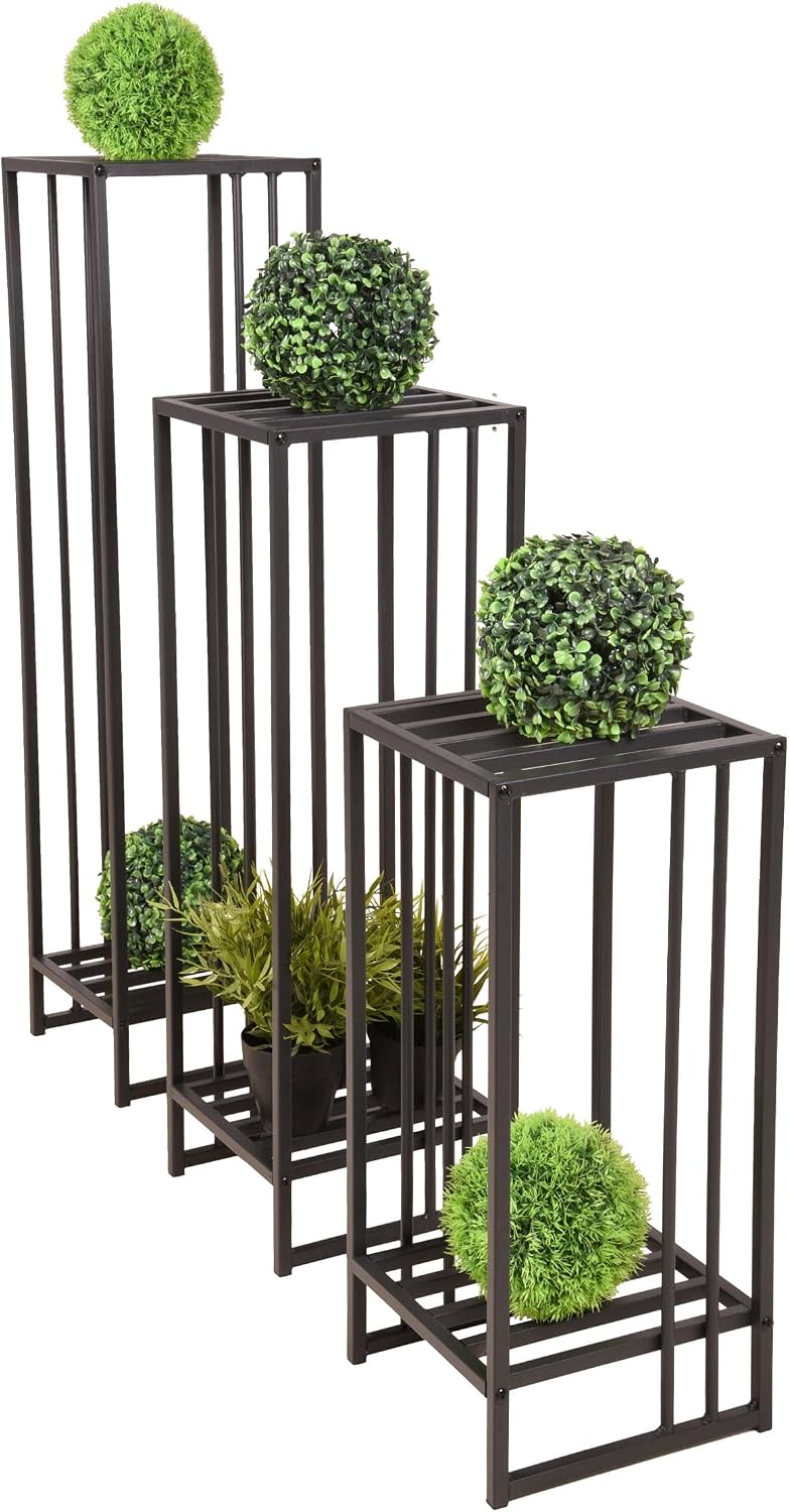 Metall Blumenständer 3er Set Schwarz – Pflanzenständer Metall rechteckig 55 - 75 - 95 cm – Moderner
