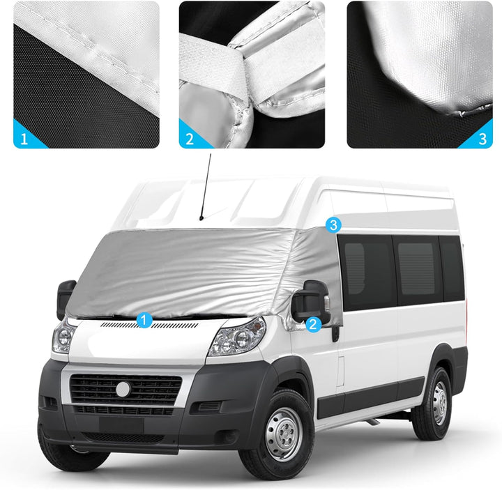 Externe Thermo Scheibenabdeckung passend für FIAT Ducato 2006-2024, Luxus Silber Wrap Windschutzsche