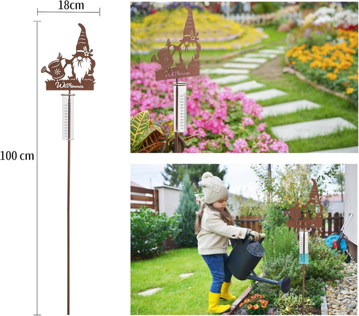 Regenmesser für Garten Dekorativer Niederschlagsmesser mit Erdspiess, Regenwassermesser Glas auf Gar