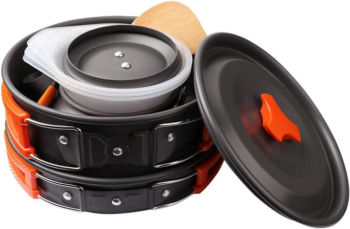 Gutsdoor Camping Kochset Geschirr-Set für 1-2 Personen, Kochset mit Tragbarem Aluminiumtopf Teekesse