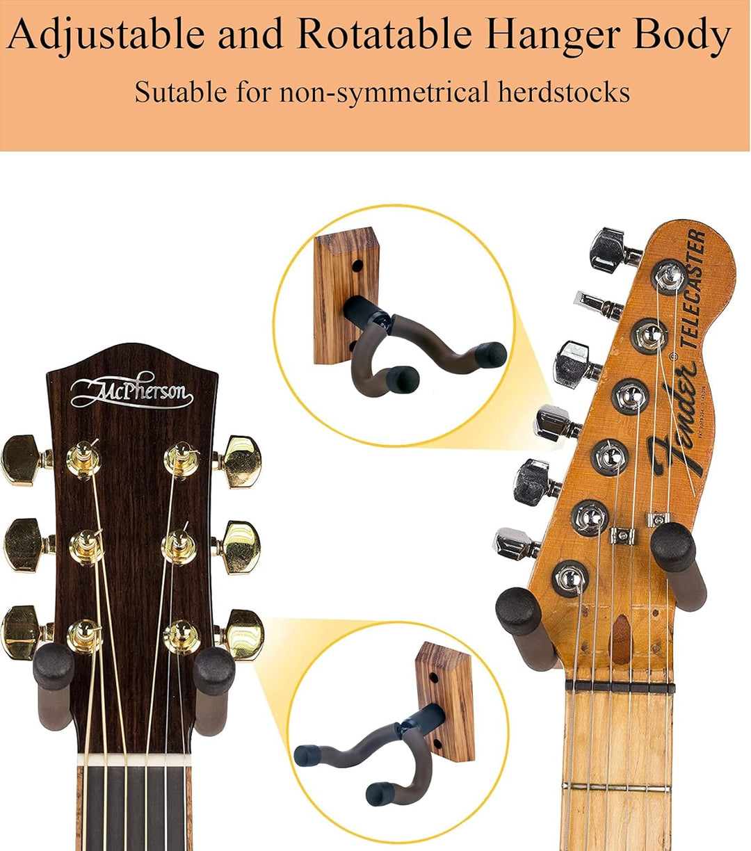 PUNK Gitarren Wandhalter 3er Pack,Zebra Hartholz-Gitarren Ukulele Wandhalterung,Gitarren Kleiderbüge