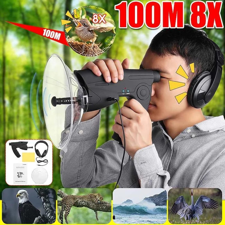 Richtmikrofon Parabolmikrofon Abhörgerät Vogelhorchgeräte mit 8-facher Vergrösserung, Mikrofon-Hörge