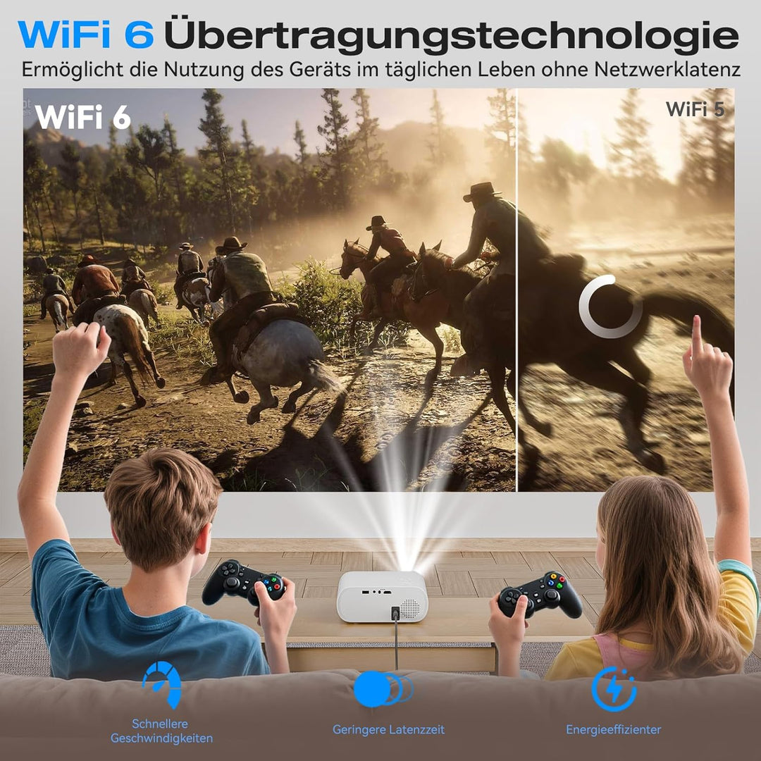 Smart Beamer【Netflix Official 】 Mini Beamer 4K mit Trapezkorrektur, 20000LM 1080P Full HD WiFi6 Blue