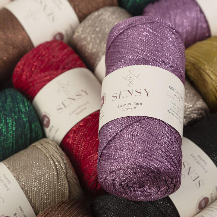 2 Garnstrange Sensy Premium 2 mm 230 Meter Glitzer Polyester-Seil, 90% Polypropylen, 10% Polyestersc