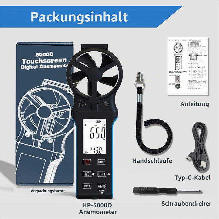Digital Anemometer CFM/CMM/CMS Luftstrom-Geschwindigkeitsmesser mit LCD Hintergrundbeleuchtetem, Win