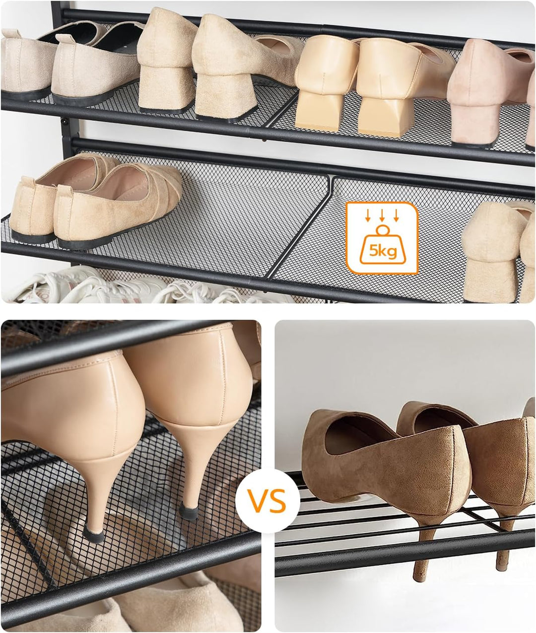 HOOBRO Schuhregal, 5-stöckiges Schuhablage, Schuhschrank, verstellbares Metallgitterregal, Geräumige